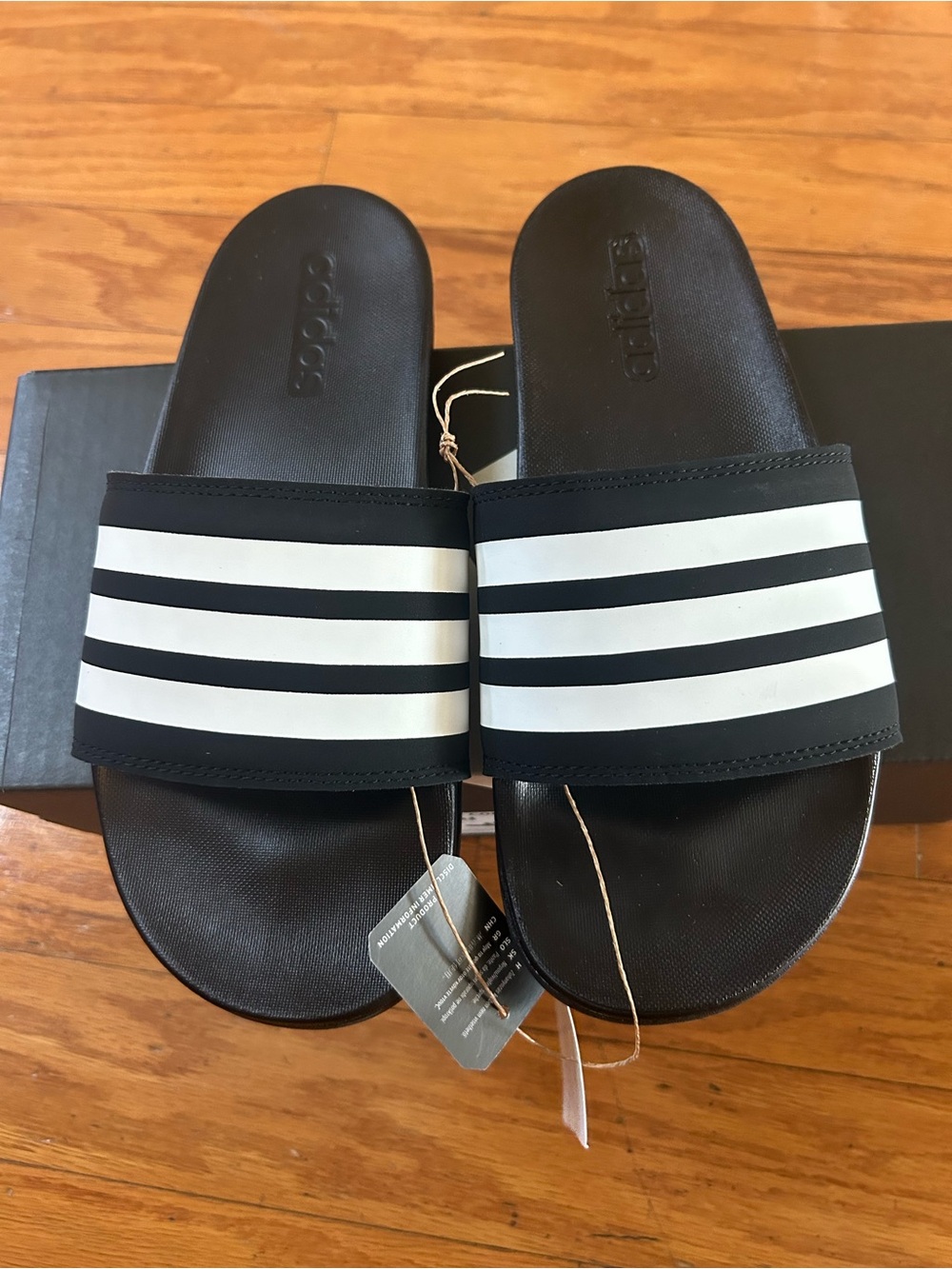 Adidas Unisex Black & White Three-Stripe Slide Sandals